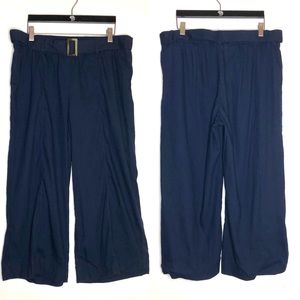 J JILL navy blue crop linen wide-leg pants M - p